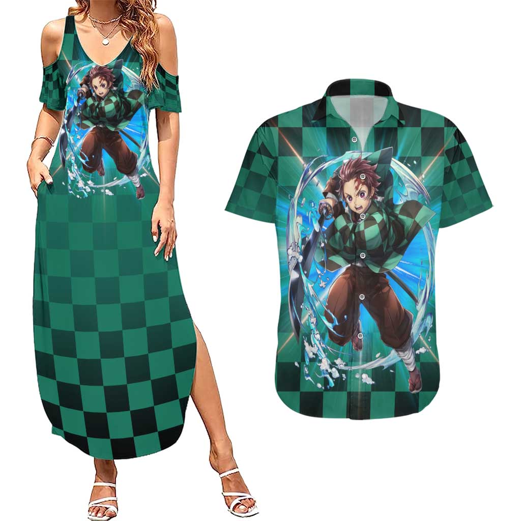 Astral Aura Tanjiro Demon Slayer Couples Matching Summer Maxi Dress and Hawaiian Shirt Anime Style