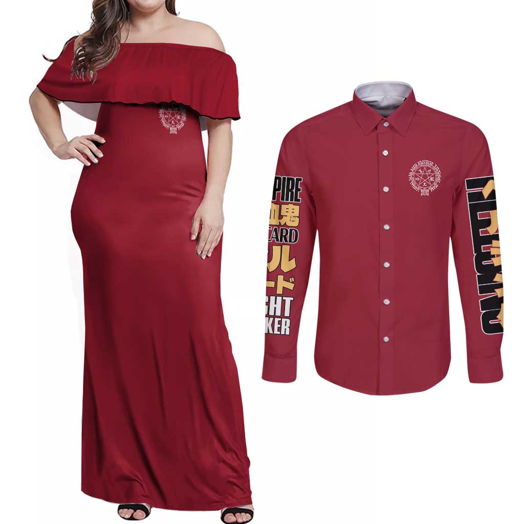 Alucard Hellsing Couples Matching Off Shoulder Maxi Dress and Long Sleeve Button Shirt Anime Style