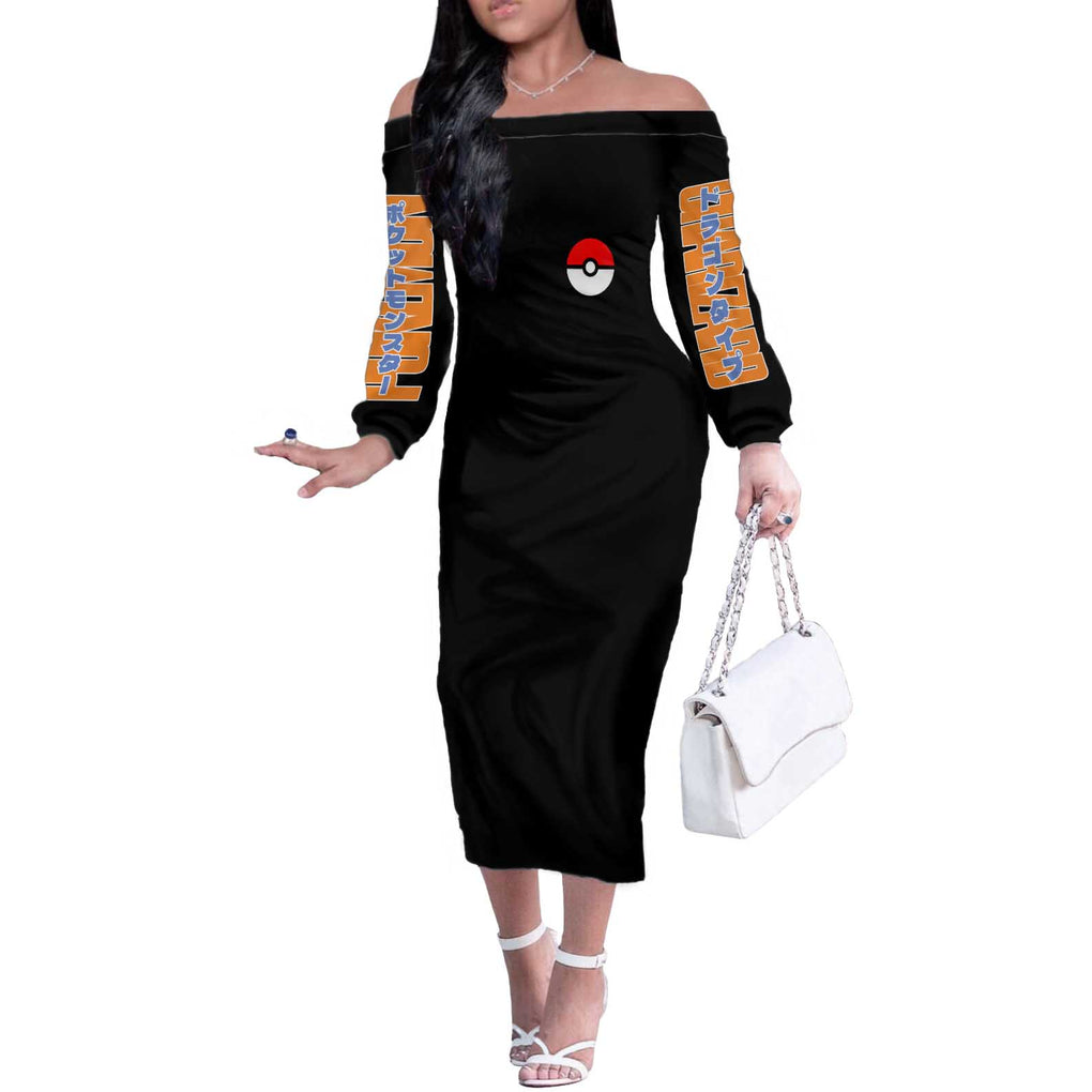 Charizard Poke Off The Shoulder Long Sleeve Dress Anime Style