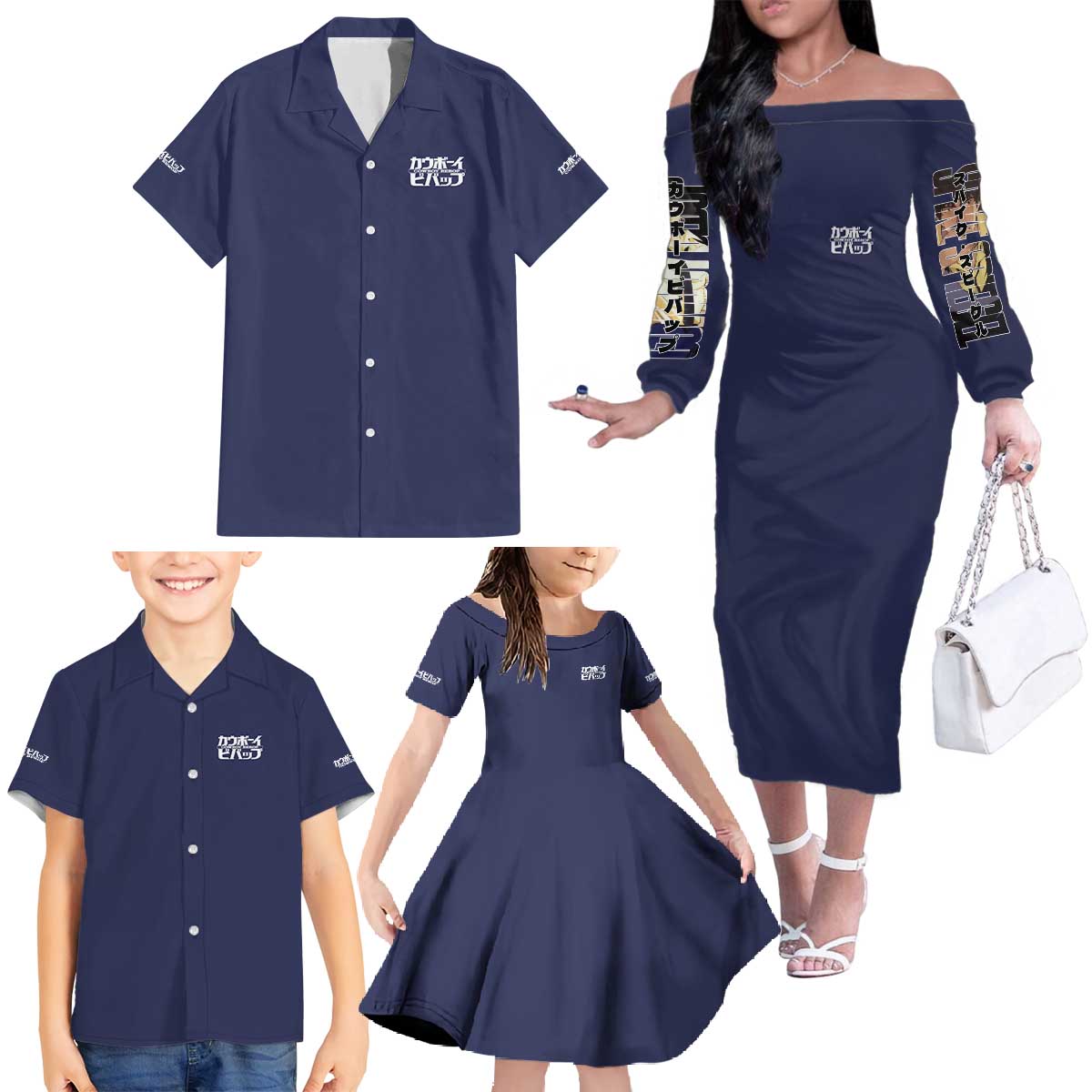 Spike Spiegel Cowboy Bebop Family Matching Off The Shoulder Long Sleeve Dress and Hawaiian Shirt Japan Anime Style TS04