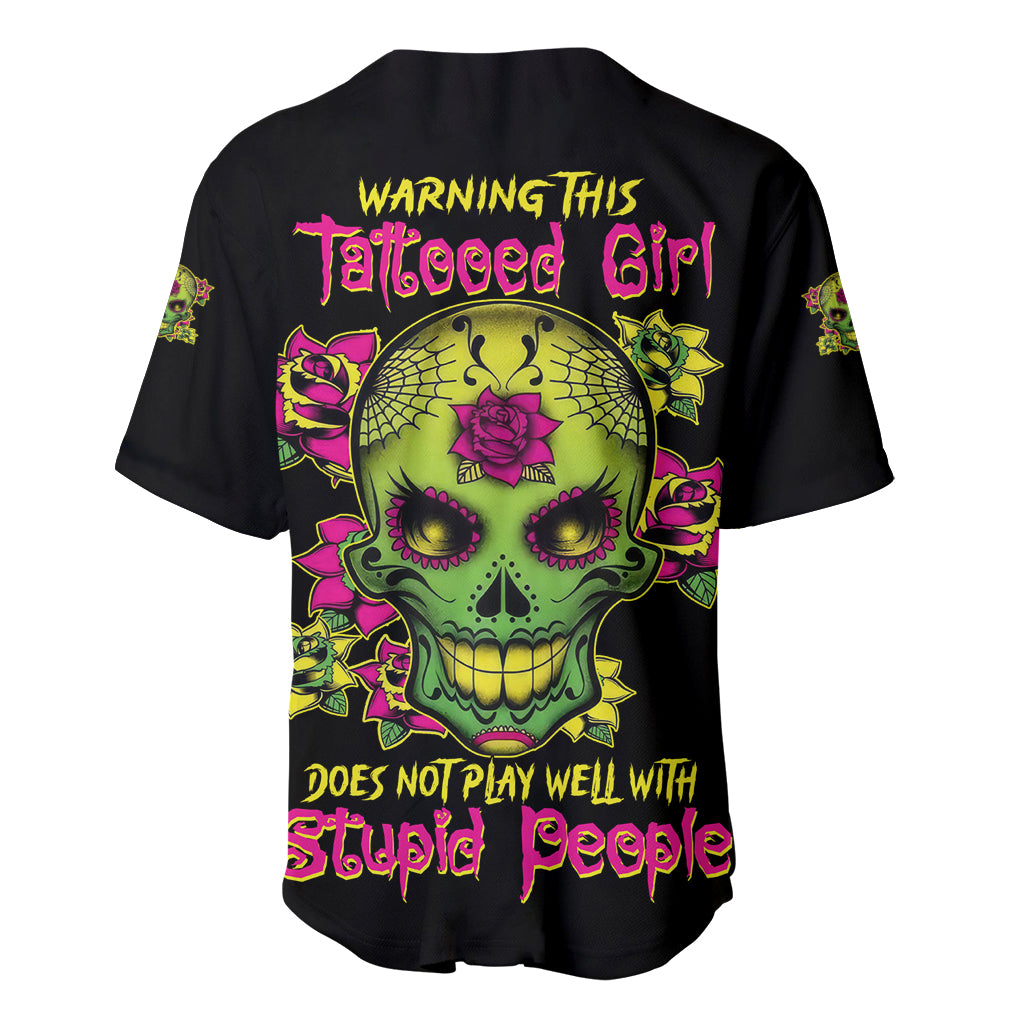 warning-this-tattooed-girl-flower-sugar-skull-baseball-jersey