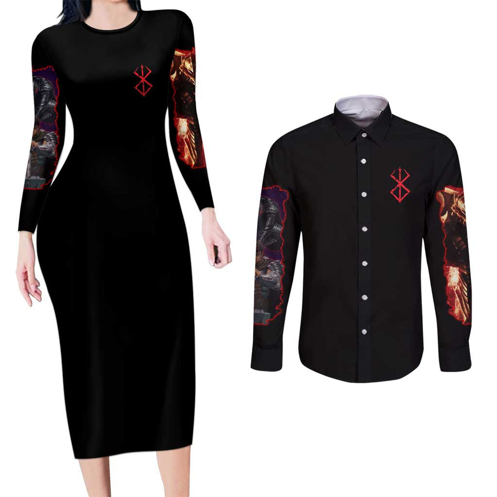 Guts V4 Berserk Couples Matching Long Sleeve Bodycon Dress and Long Sleeve Button Shirt Anime Style