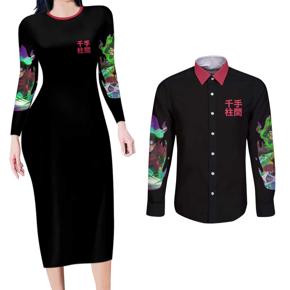 Hashirama Senju V3 Naruto Couples Matching Long Sleeve Bodycon Dress and Long Sleeve Button Shirt Anime Style