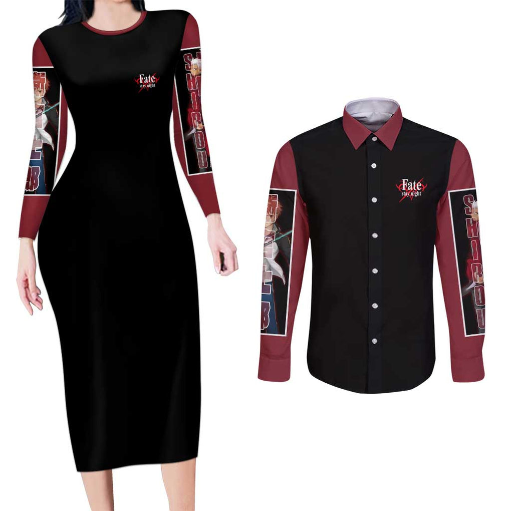 Archer x Emiya Fate Stay Night Unlimited Blade Works Couples Matching Long Sleeve Bodycon Dress and Long Sleeve Button Shirt Anime Style