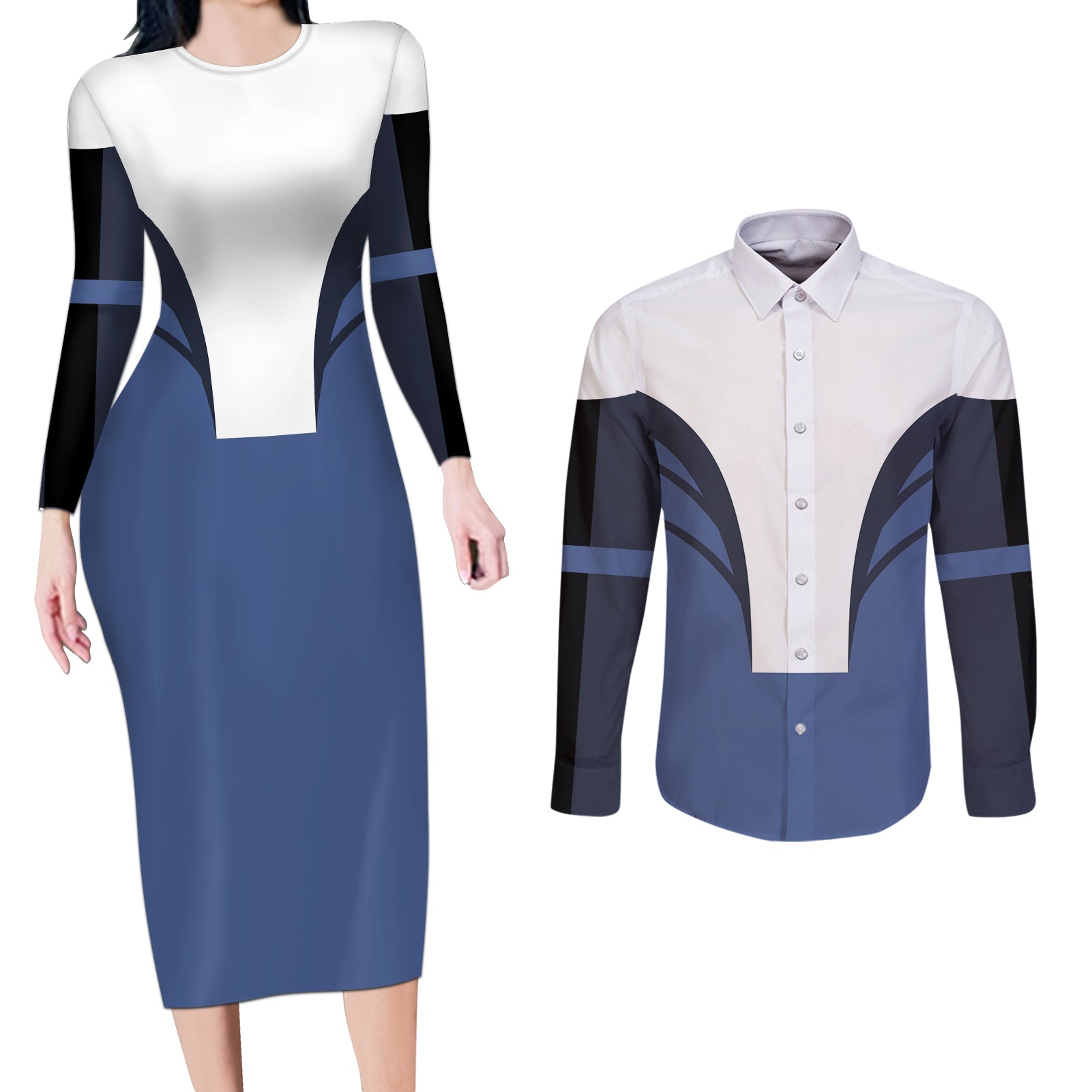 Avatar Water Nation Couples Matching Long Sleeve Bodycon Dress and Long Sleeve Button Shirt