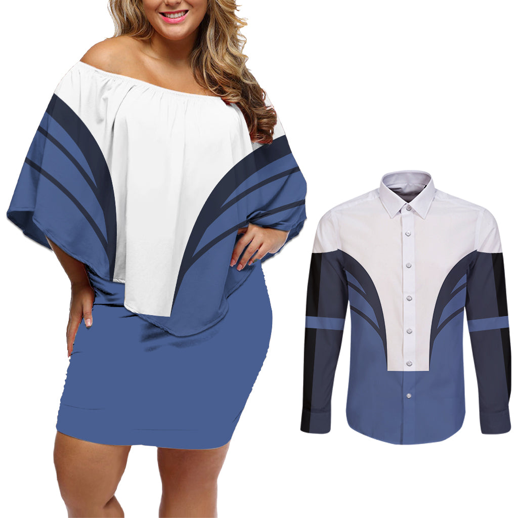 Avatar Water Nation Couples Matching Off Shoulder Short Dress and Long Sleeve Button Shirt