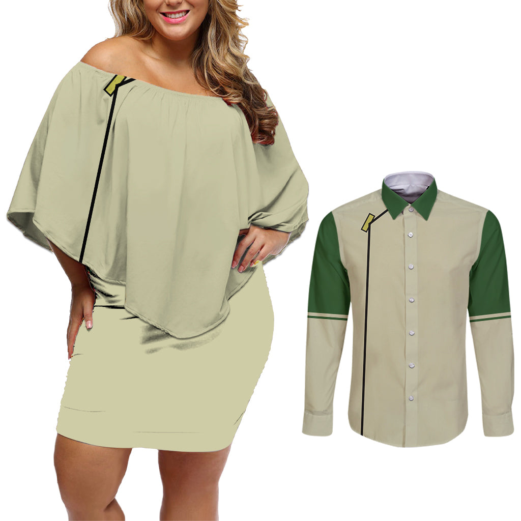 Avatar Toph Beifong Couples Matching Off Shoulder Short Dress and Long Sleeve Button Shirt