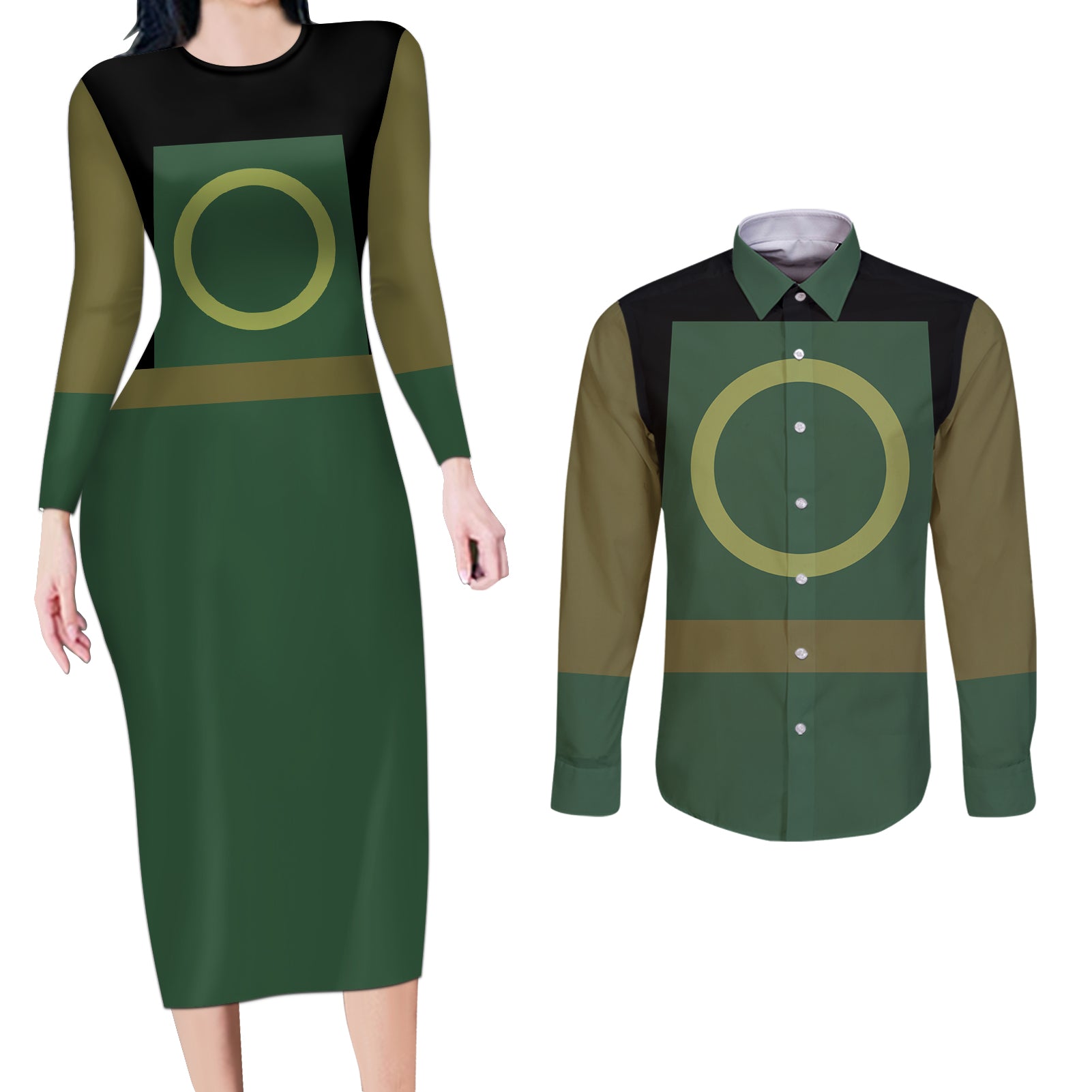 Avatar Hoodie Earth Nation Couples Matching Long Sleeve Bodycon Dress and Long Sleeve Button Shirt