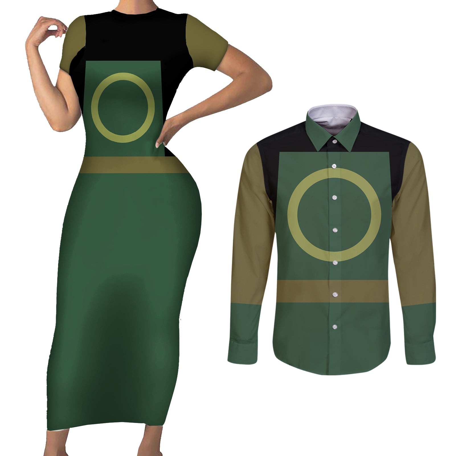 Avatar Hoodie Earth Nation Couples Matching Short Sleeve Bodycon Dress and Long Sleeve Button Shirt