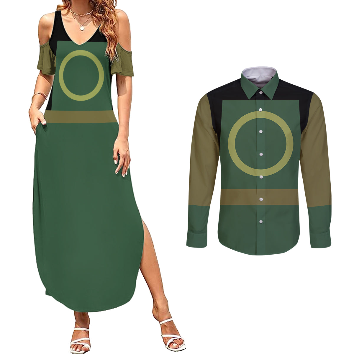 Avatar Hoodie Earth Nation Couples Matching Summer Maxi Dress and Long Sleeve Button Shirt