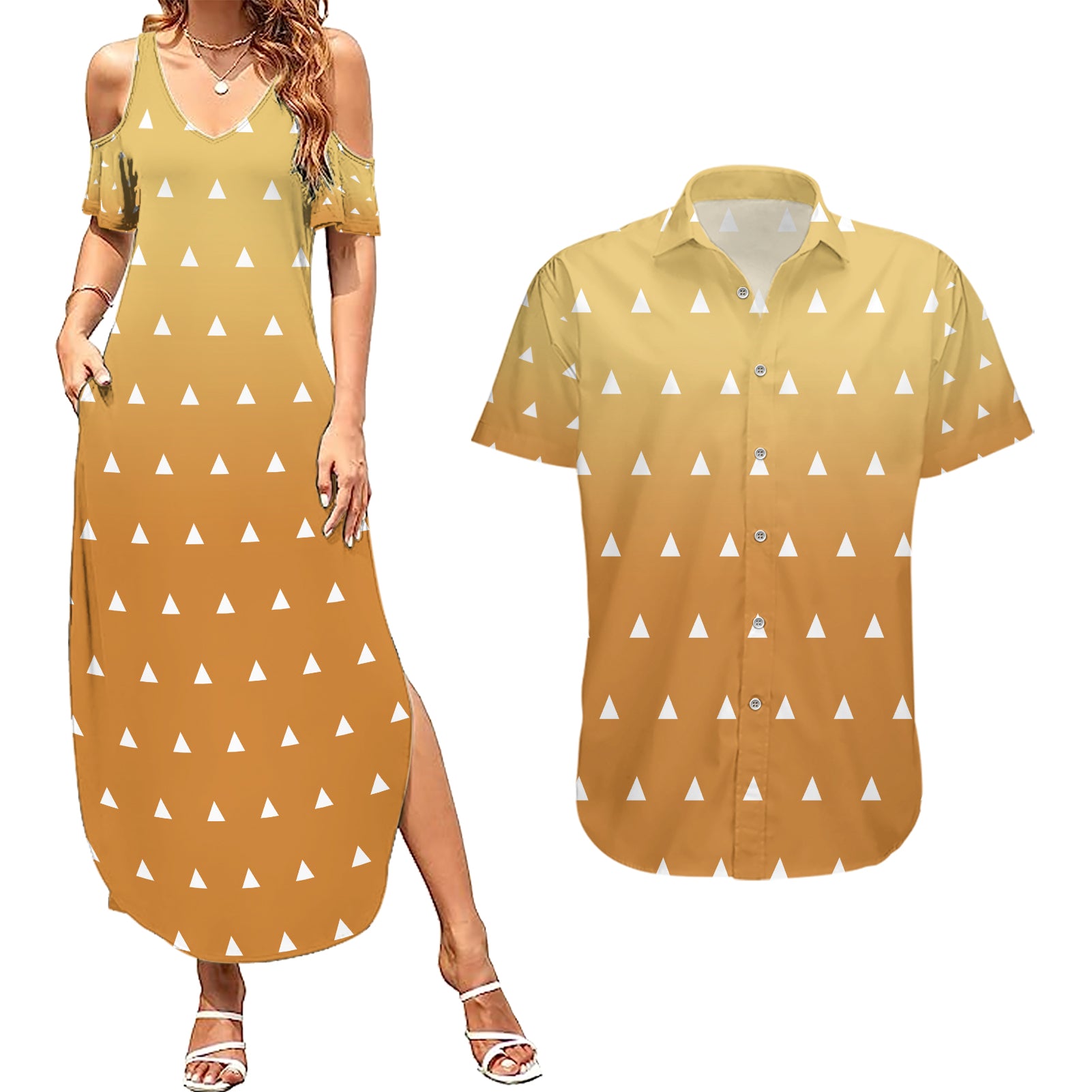 Zenitsu Shirt Design - Pattern Style Couples Matching Summer Maxi Dress and Hawaiian Shirt