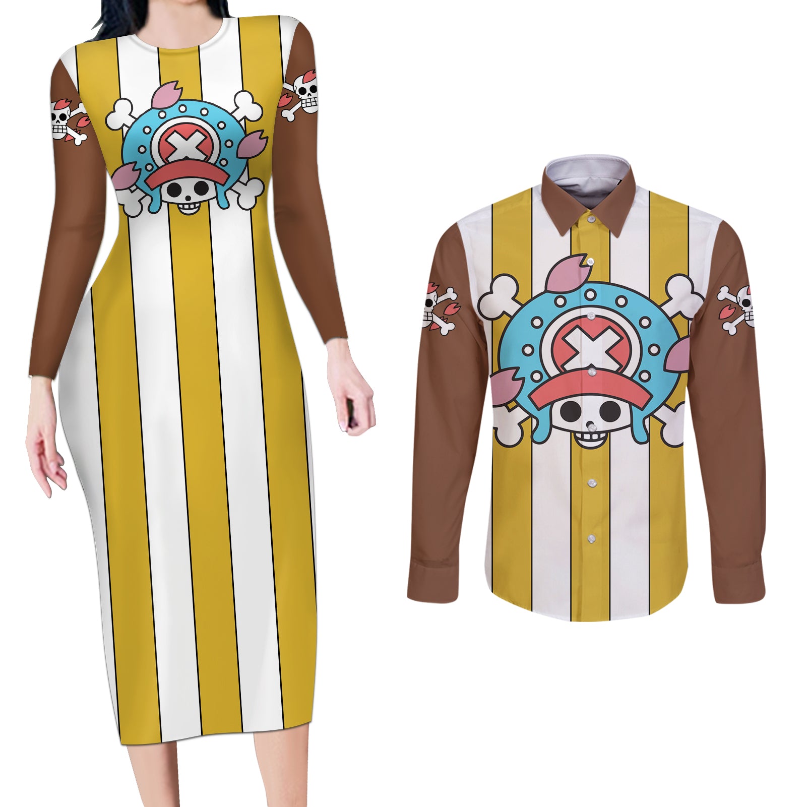 Chopper - One Piece Couples Matching Long Sleeve Bodycon Dress and Long Sleeve Button Shirt