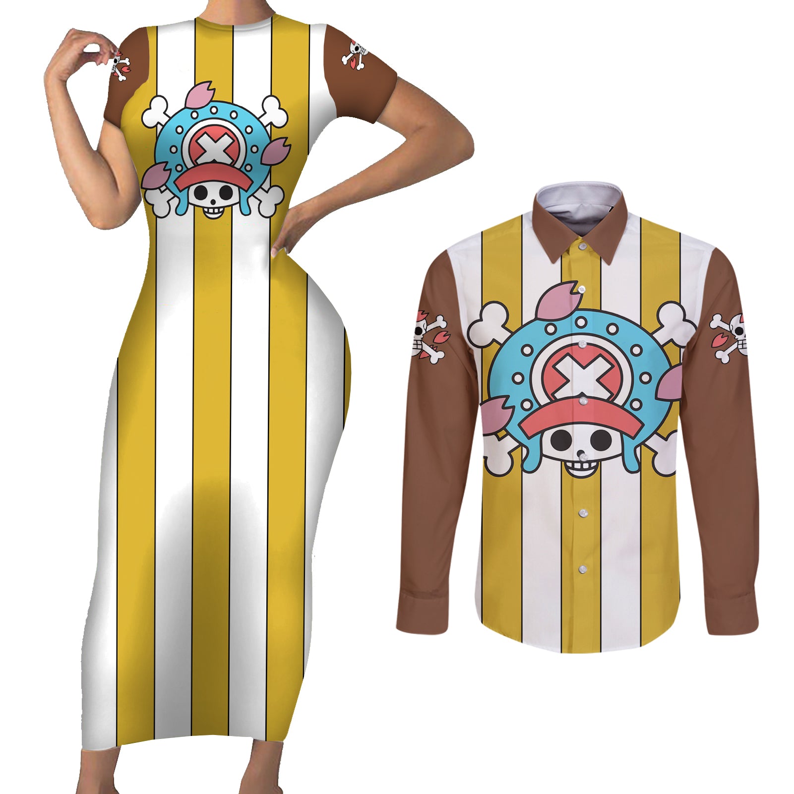 Chopper - One Piece Couples Matching Short Sleeve Bodycon Dress and Long Sleeve Button Shirt