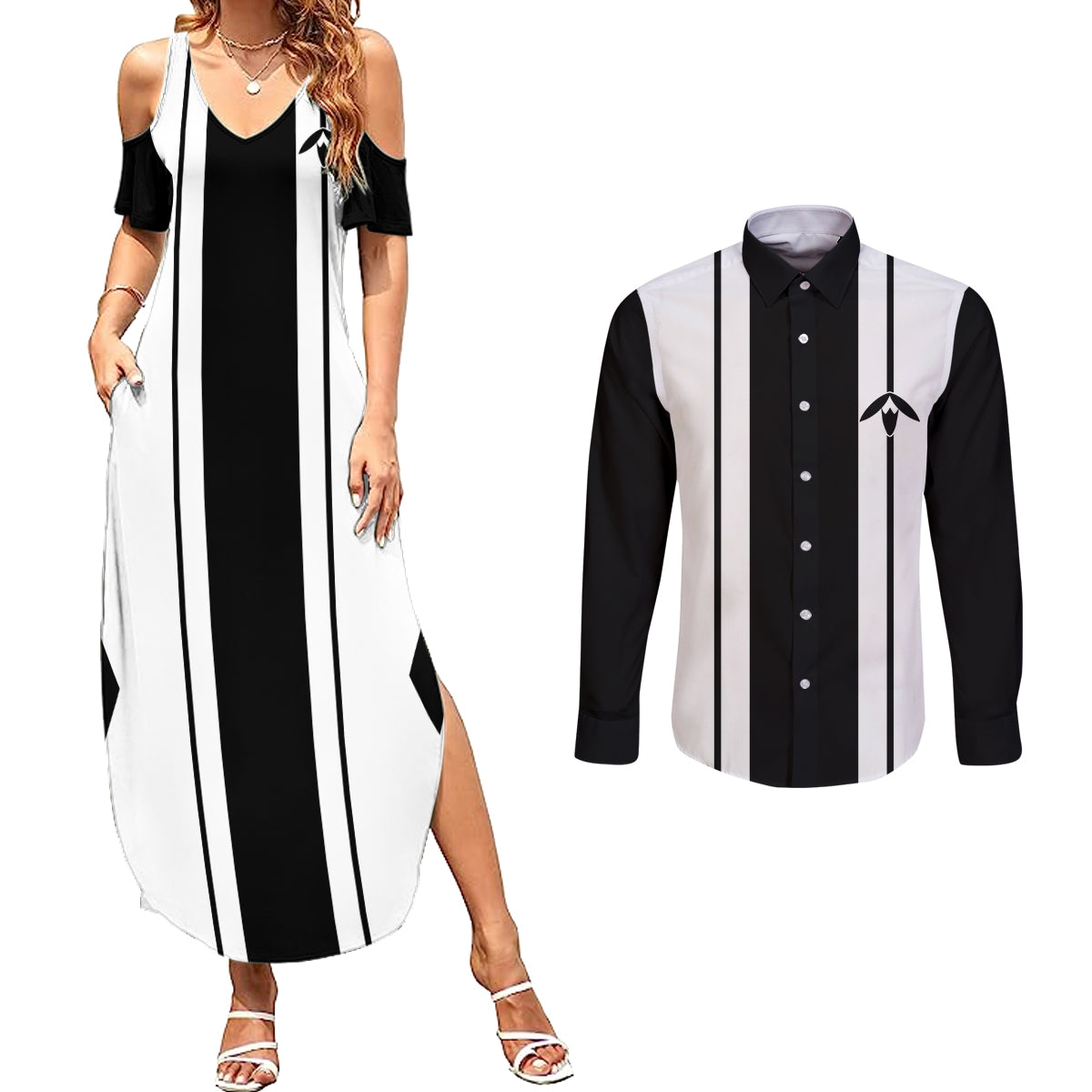 Thirteenth Division - Gotei 13 Couples Matching Summer Maxi Dress and Long Sleeve Button Shirt