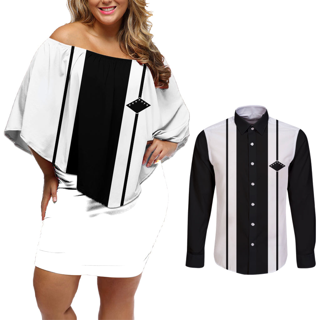 Eleventh Division - Gotei 13 Couples Matching Off Shoulder Short Dress and Long Sleeve Button Shirt