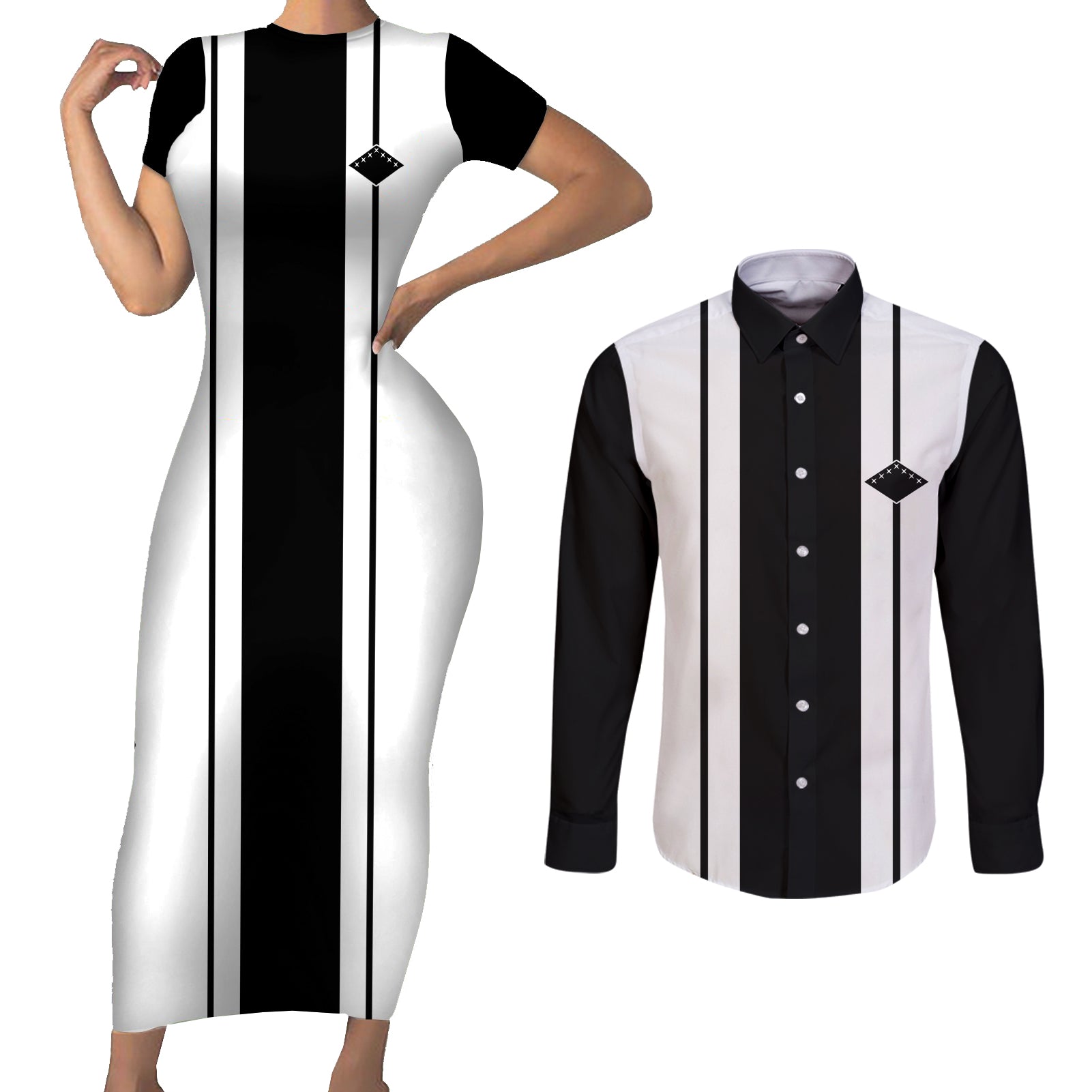 Eleventh Division - Gotei 13 Couples Matching Short Sleeve Bodycon Dress and Long Sleeve Button Shirt