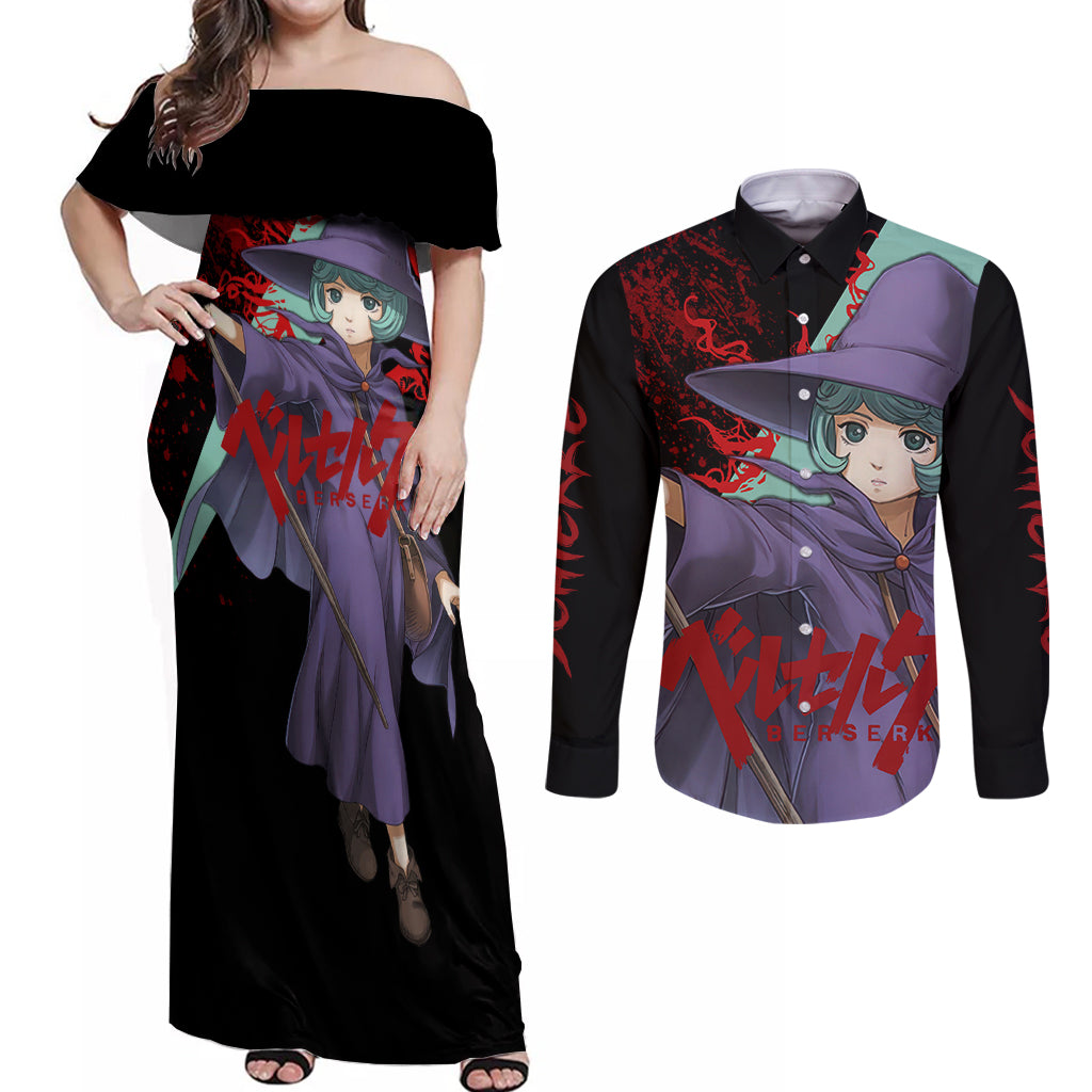 Schierke Basrard Couples Matching Off Shoulder Maxi Dress and Long Sleeve Button Shirt Anime Style