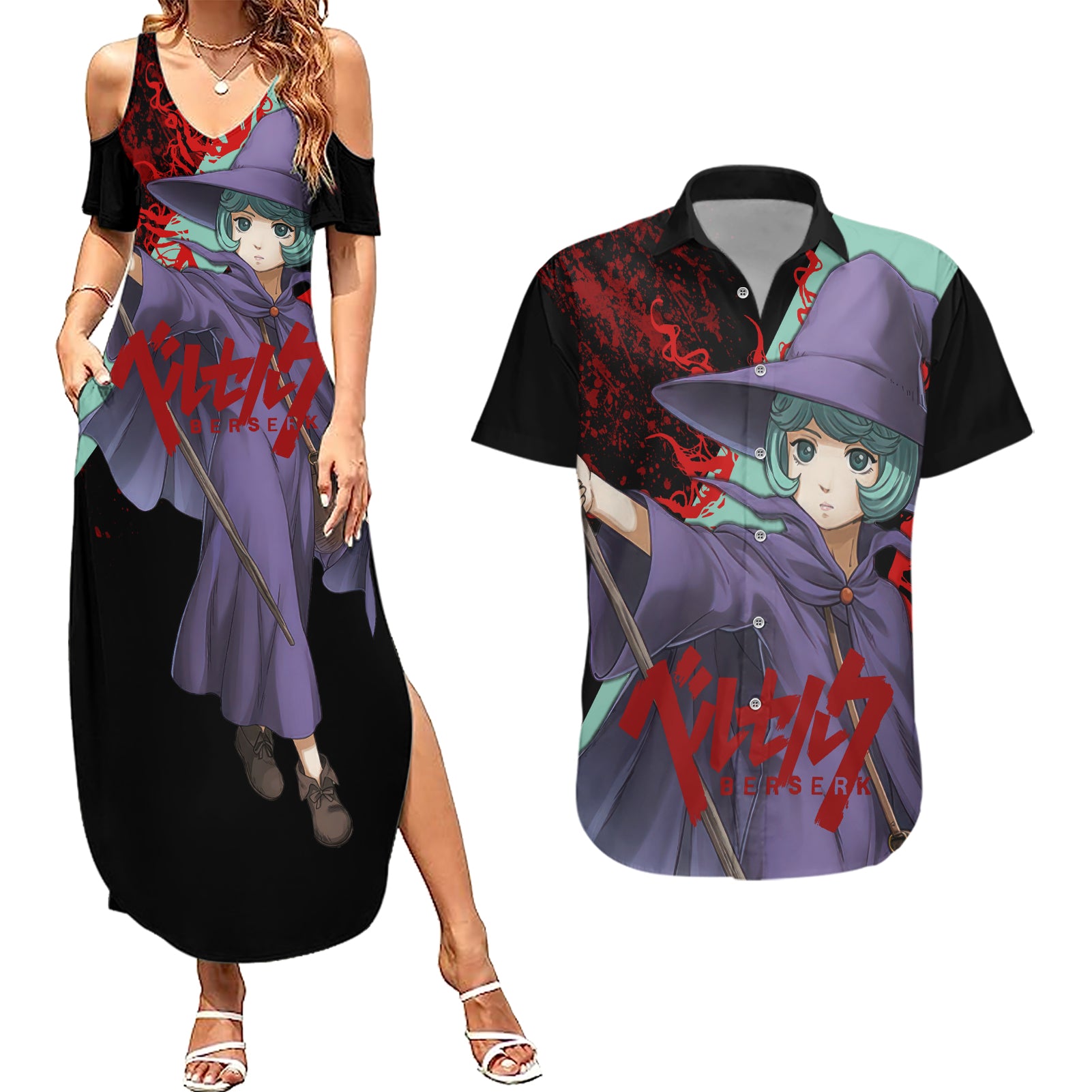 Schierke Basrard Couples Matching Summer Maxi Dress and Hawaiian Shirt Anime Style