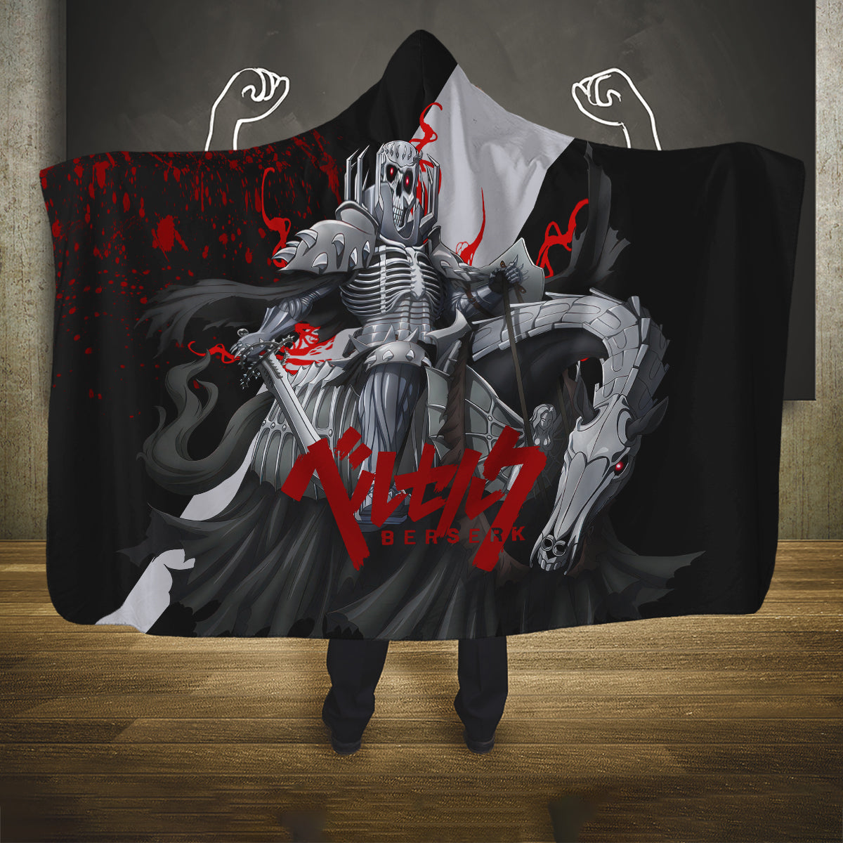 The Skull Knight Berserk Hooded Blanket Black Blood Style