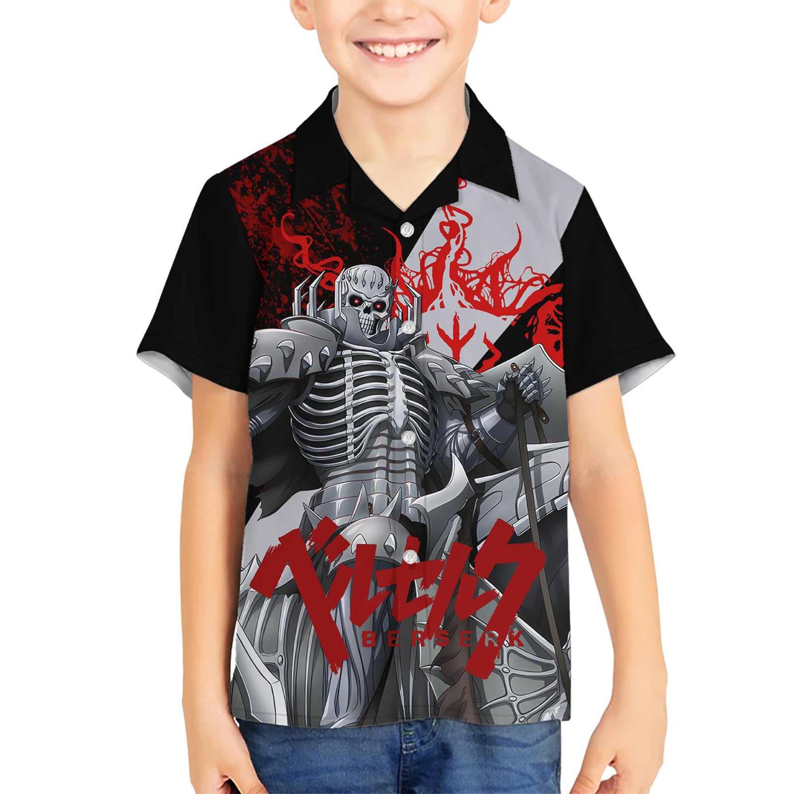 The Skull Knight Berserk Kid Hawaiian Shirt Black Blood Style