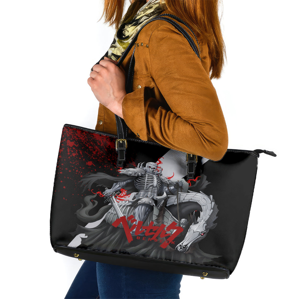 The Skull Knight Berserk Leather Tote Bag Black Blood Style