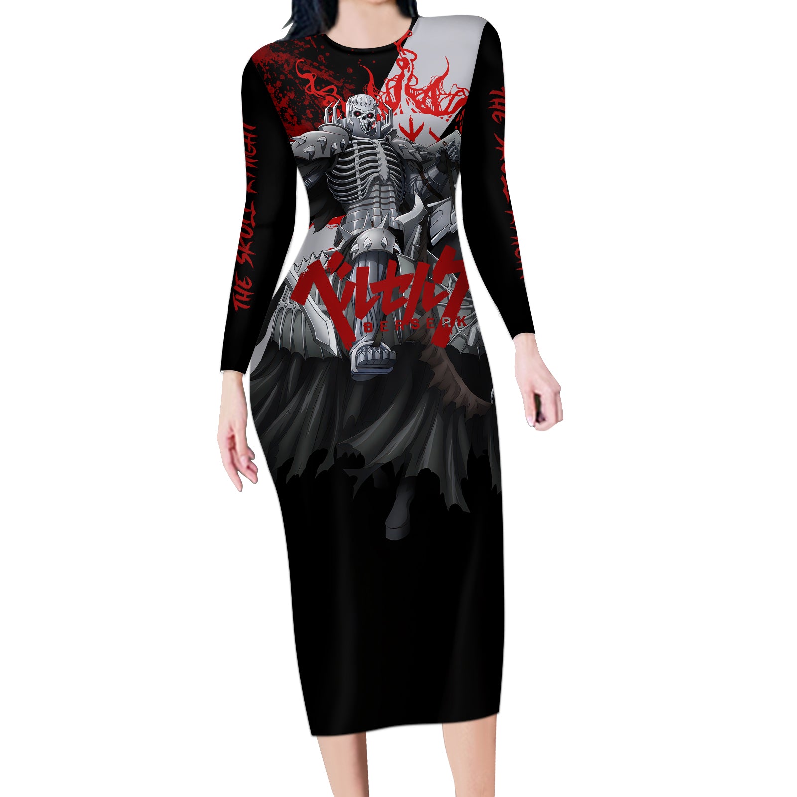 The Skull Knight Berserk Long Sleeve Bodycon Dress Black Blood Style