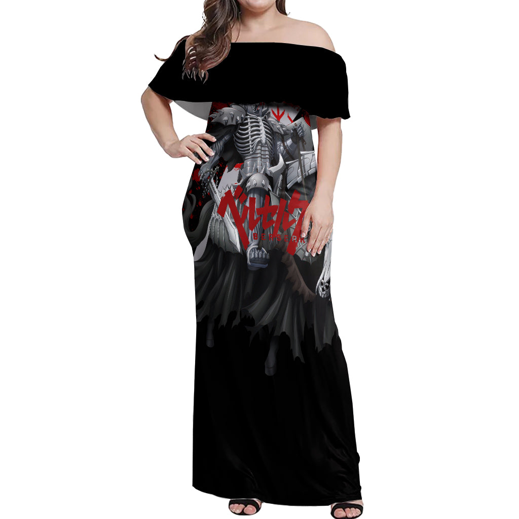 The Skull Knight Berserk Off Shoulder Maxi Dress Black Blood Style