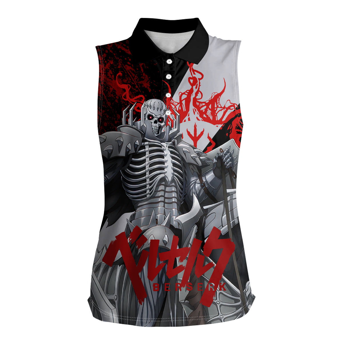 The Skull Knight Berserk Women Sleeveless Polo Shirt Black Blood Style