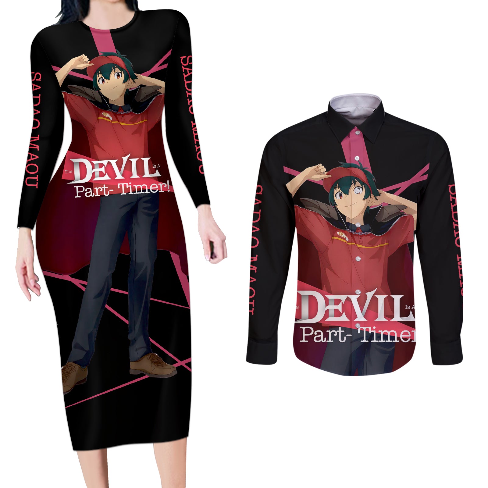 Sadao Maou The Devil Part Timer Couples Matching Long Sleeve Bodycon Dress and Long Sleeve Button Shirt Anime Style