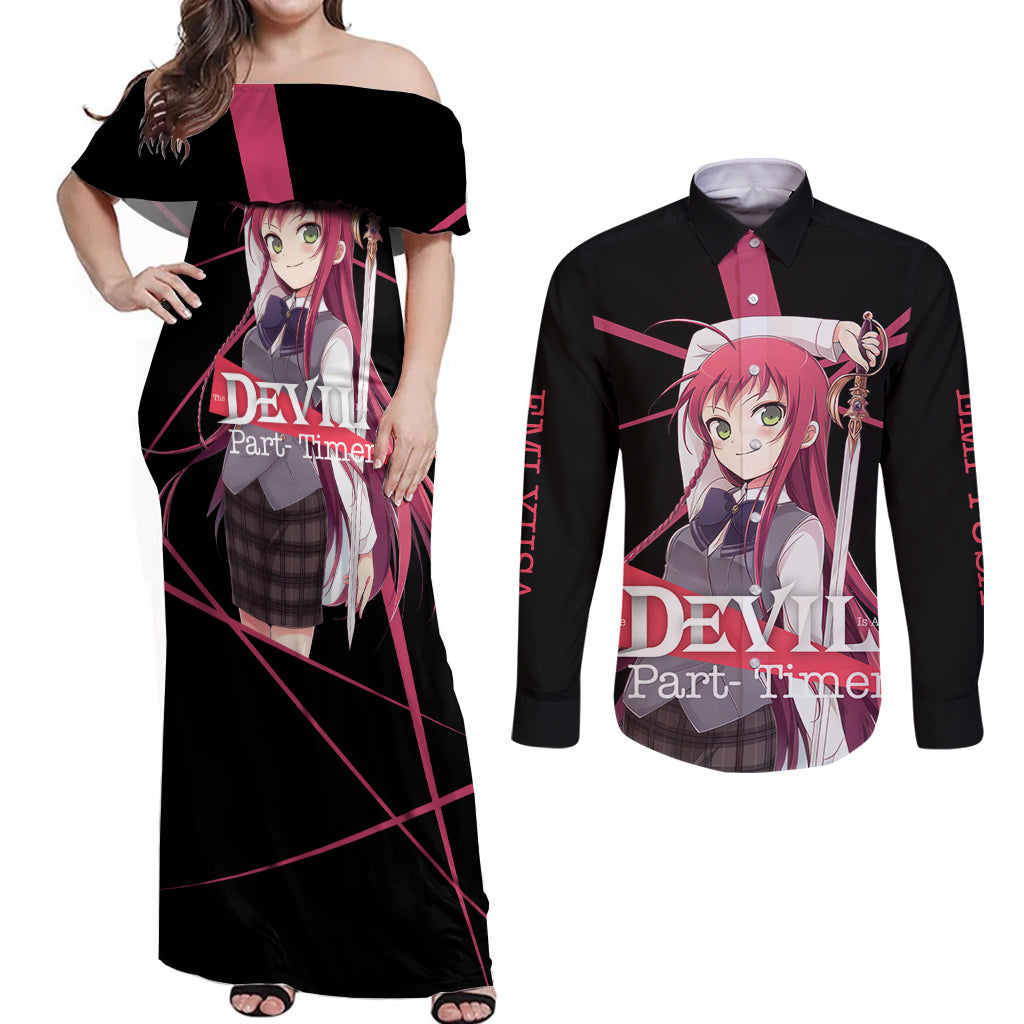 Emi Yusa The Devil Part Timer Couples Matching Off Shoulder Maxi Dress and Long Sleeve Button Shirt Anime Style