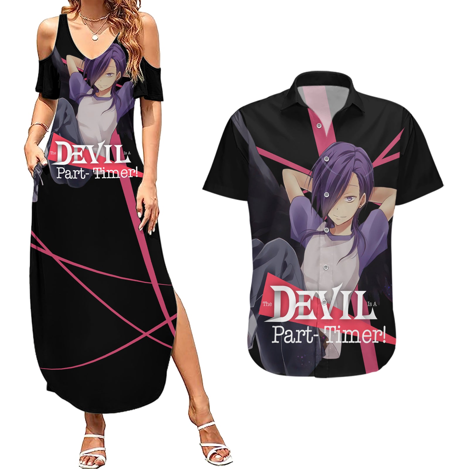 Hanzo Urushihara The Devil Part Timer Couples Matching Summer Maxi Dress and Hawaiian Shirt Anime Style