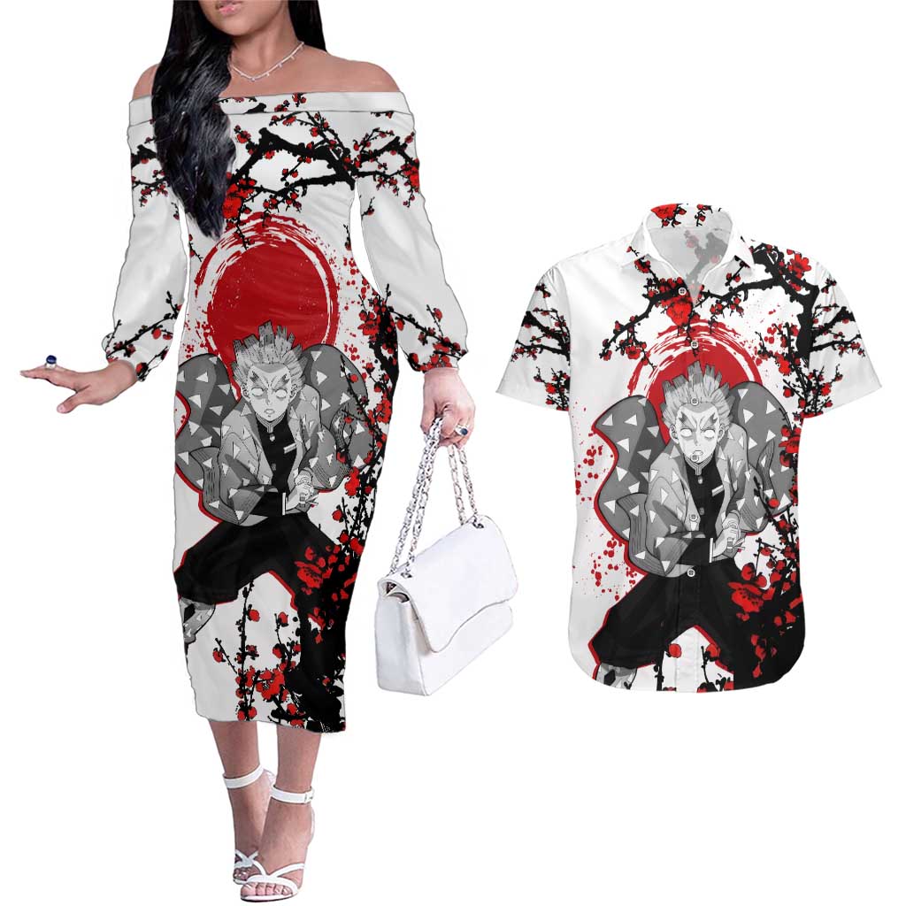 Zenitsu Agatsuma - Demon Slayer Couples Matching Off The Shoulder Long Sleeve Dress and Hawaiian Shirt Anime Japan Style