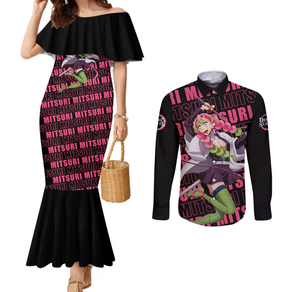 Mitsuri Kanroji - Demon Slayer Couples Matching Mermaid Dress and Long Sleeve Button Shirt Anime Style