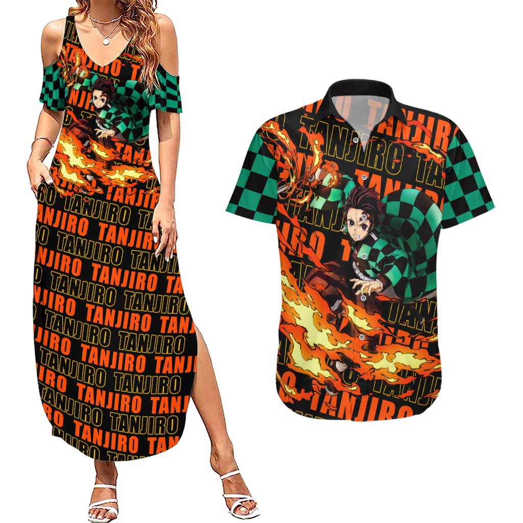 Tanjiro Kamado - Demon Slayer Couples Matching Summer Maxi Dress and Hawaiian Shirt Anime Style