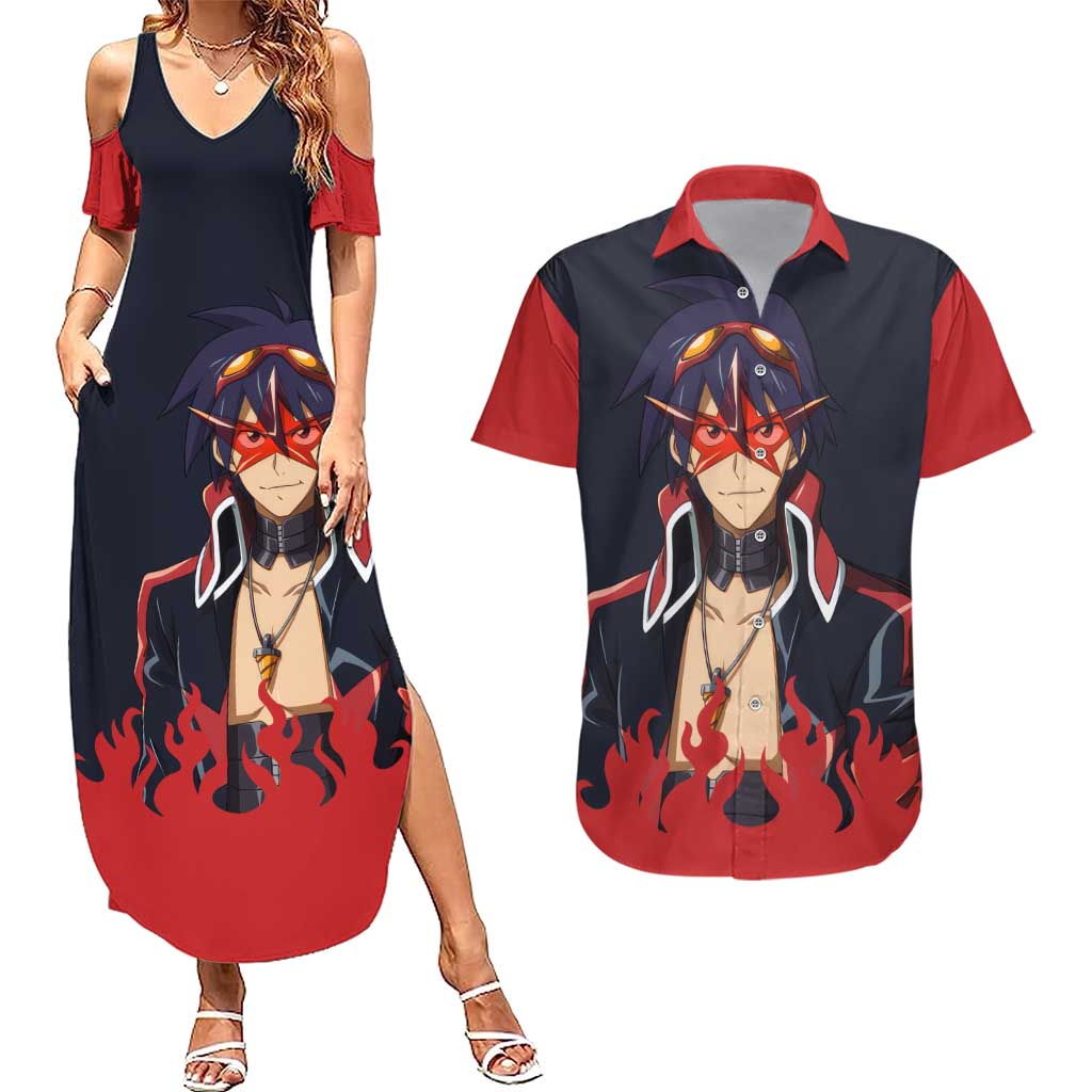 Simon - Tengen Toppa Guren Lagann Couples Matching Summer Maxi Dress and Hawaiian Shirt Anime Style