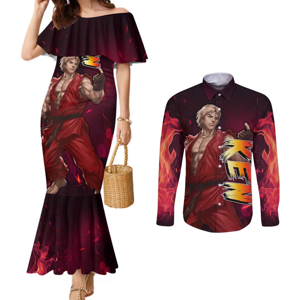 Ken - Street Fighter Couples Matching Mermaid Dress and Long Sleeve Button Shirt Anime Style