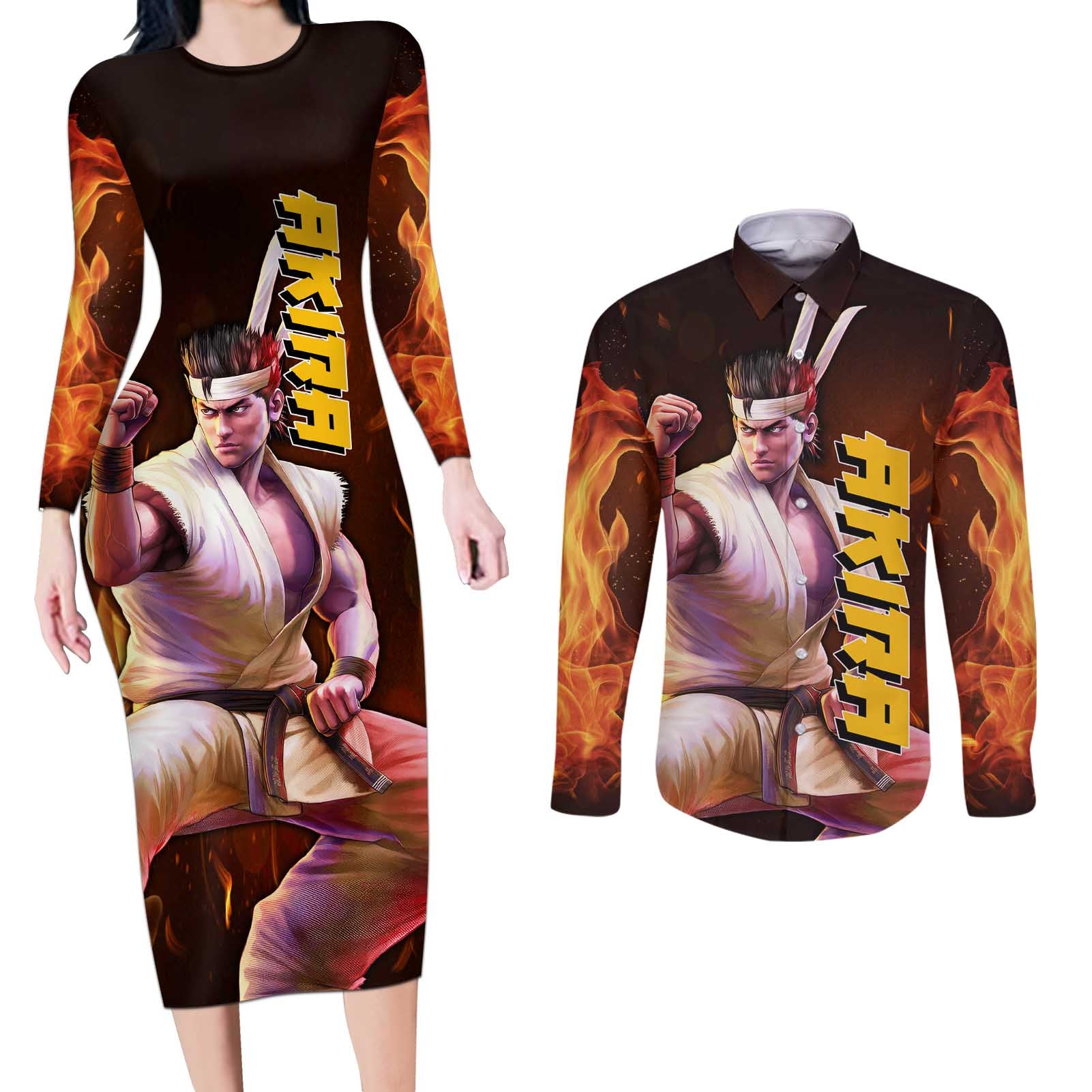 Akira - Fist Of The North Star Couples Matching Long Sleeve Bodycon Dress and Long Sleeve Button Shirt Anime Style