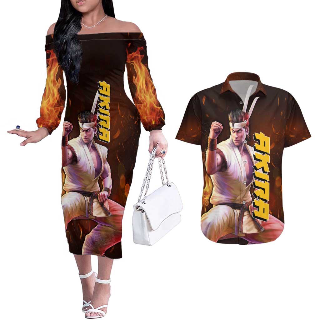 Akira - Fist Of The North Star Couples Matching Off The Shoulder Long Sleeve Dress and Hawaiian Shirt Anime Style