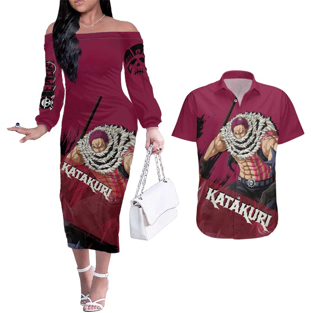 Charlotte Katakuri - One Piece Couples Matching Off The Shoulder Long Sleeve Dress and Hawaiian Shirt Anime Style