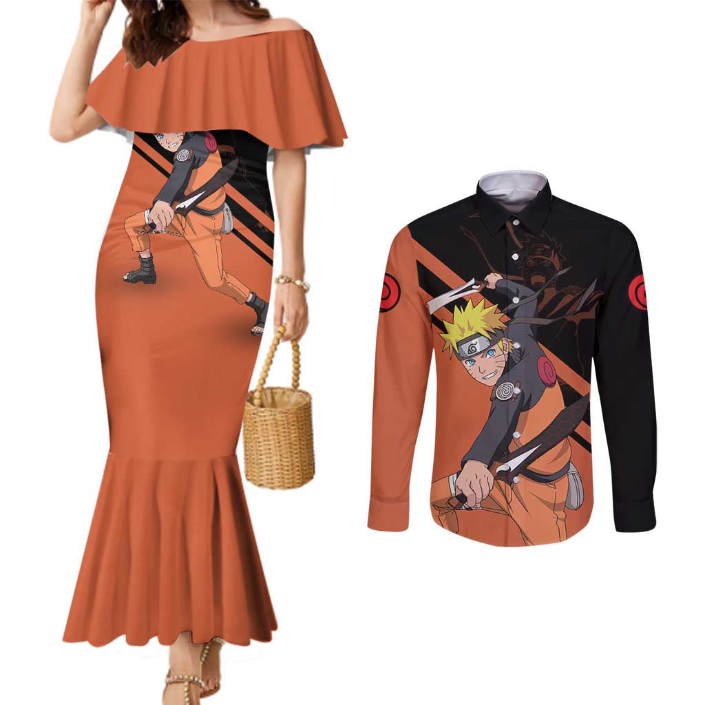 Uzumaki - Naruto Couples Matching Mermaid Dress and Long Sleeve Button Shirt Anime Style