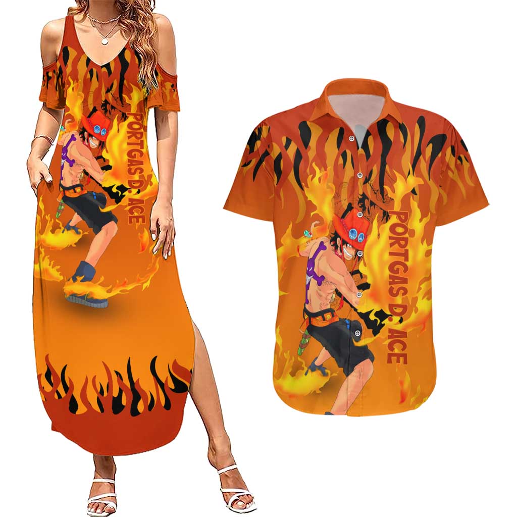 Portgas D. Ace - One Piece Couples Matching Summer Maxi Dress and Hawaiian Shirt Anime Style