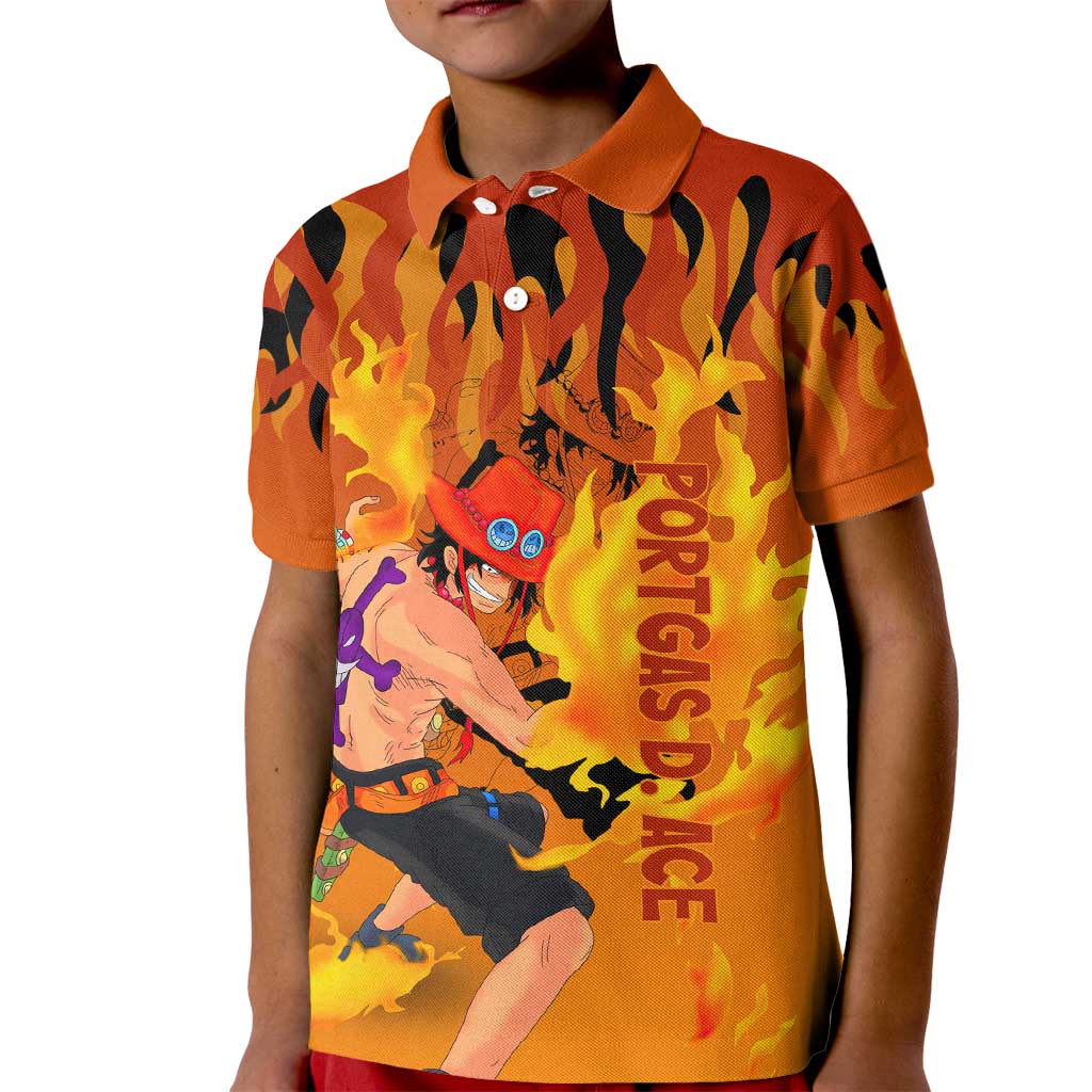 Portgas D. Ace - One Piece Kid Polo Shirt Anime Style