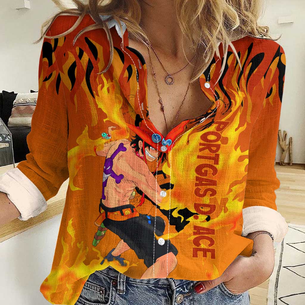 Portgas D. Ace - One Piece Women Casual Shirt Anime Style