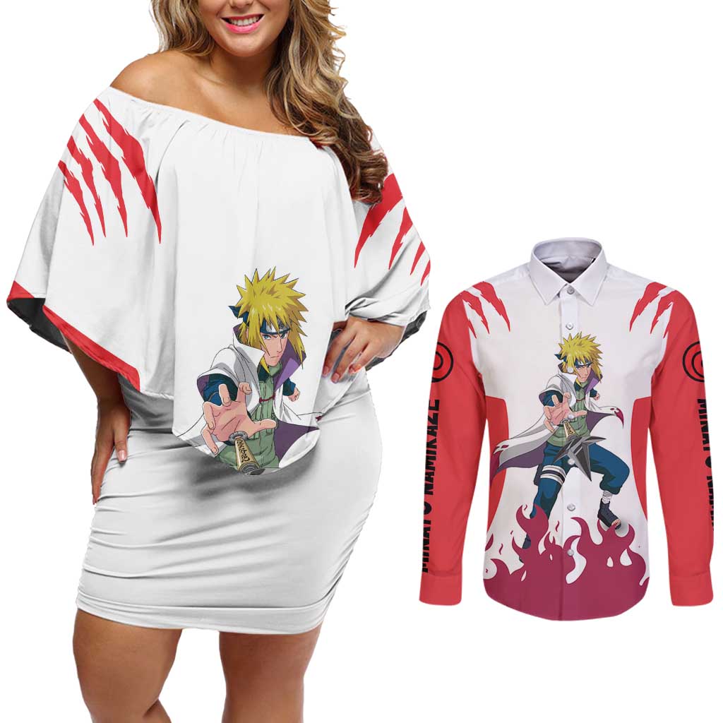 Minato Namikaze - Naruto Couples Matching Off Shoulder Short Dress and Long Sleeve Button Shirt Anime Style