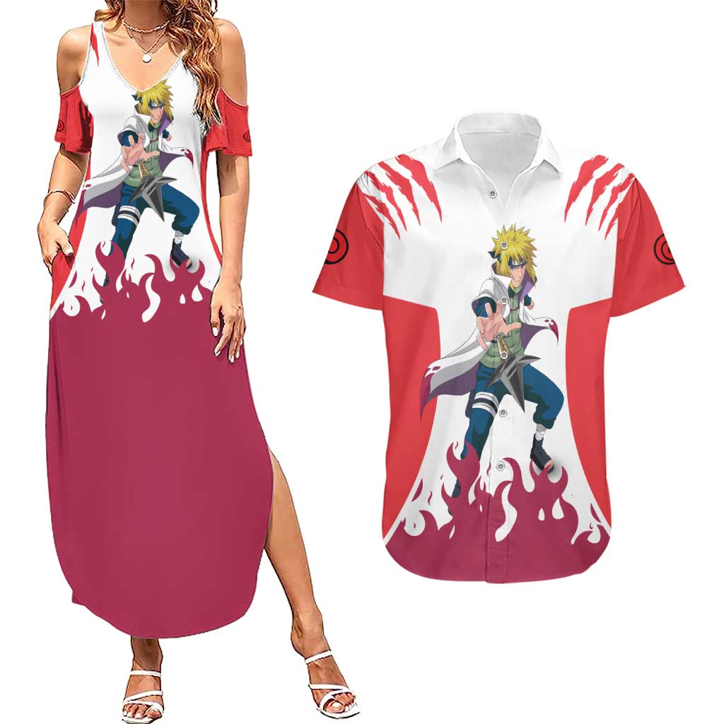 Minato Namikaze - Naruto Couples Matching Summer Maxi Dress and Hawaiian Shirt Anime Style