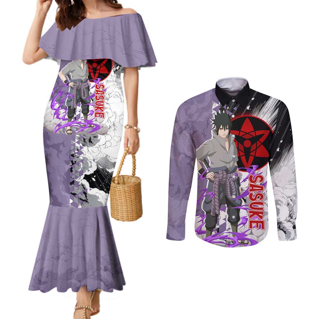 Uchiha Sasuke - Naruto Couples Matching Mermaid Dress and Long Sleeve Button Shirt Anime Style