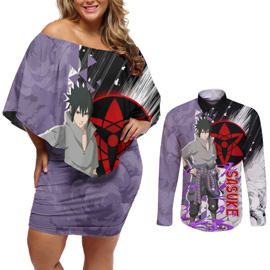 Uchiha Sasuke - Naruto Couples Matching Off Shoulder Short Dress and Long Sleeve Button Shirt Anime Style