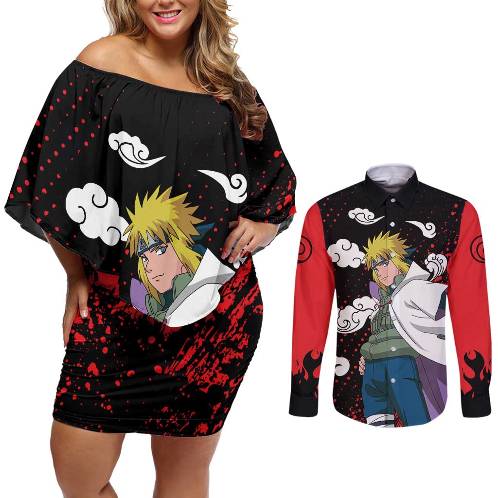 Minato Namikaze - Naruto Couples Matching Off Shoulder Short Dress and Long Sleeve Button Shirt Anime Style