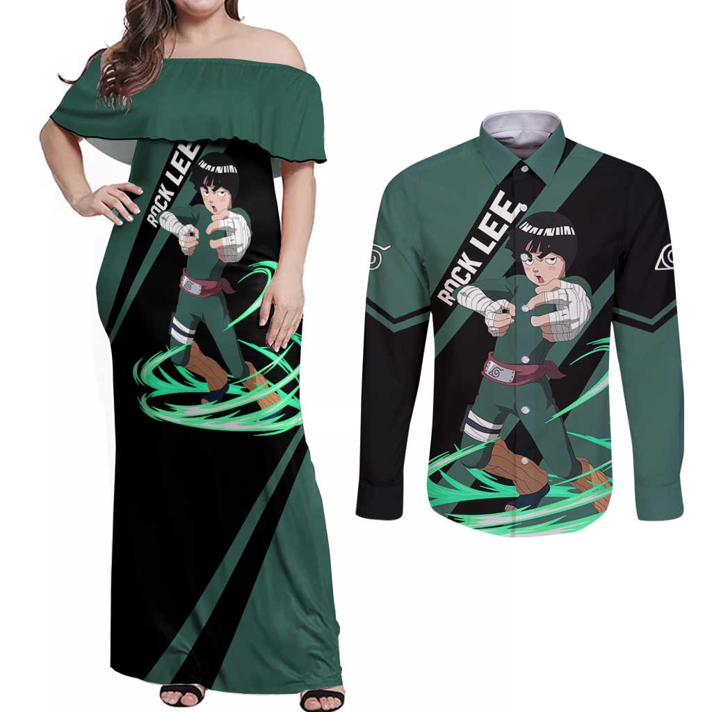 Rock Lee - Naruto Couples Matching Off Shoulder Maxi Dress and Long Sleeve Button Shirt Anime Style