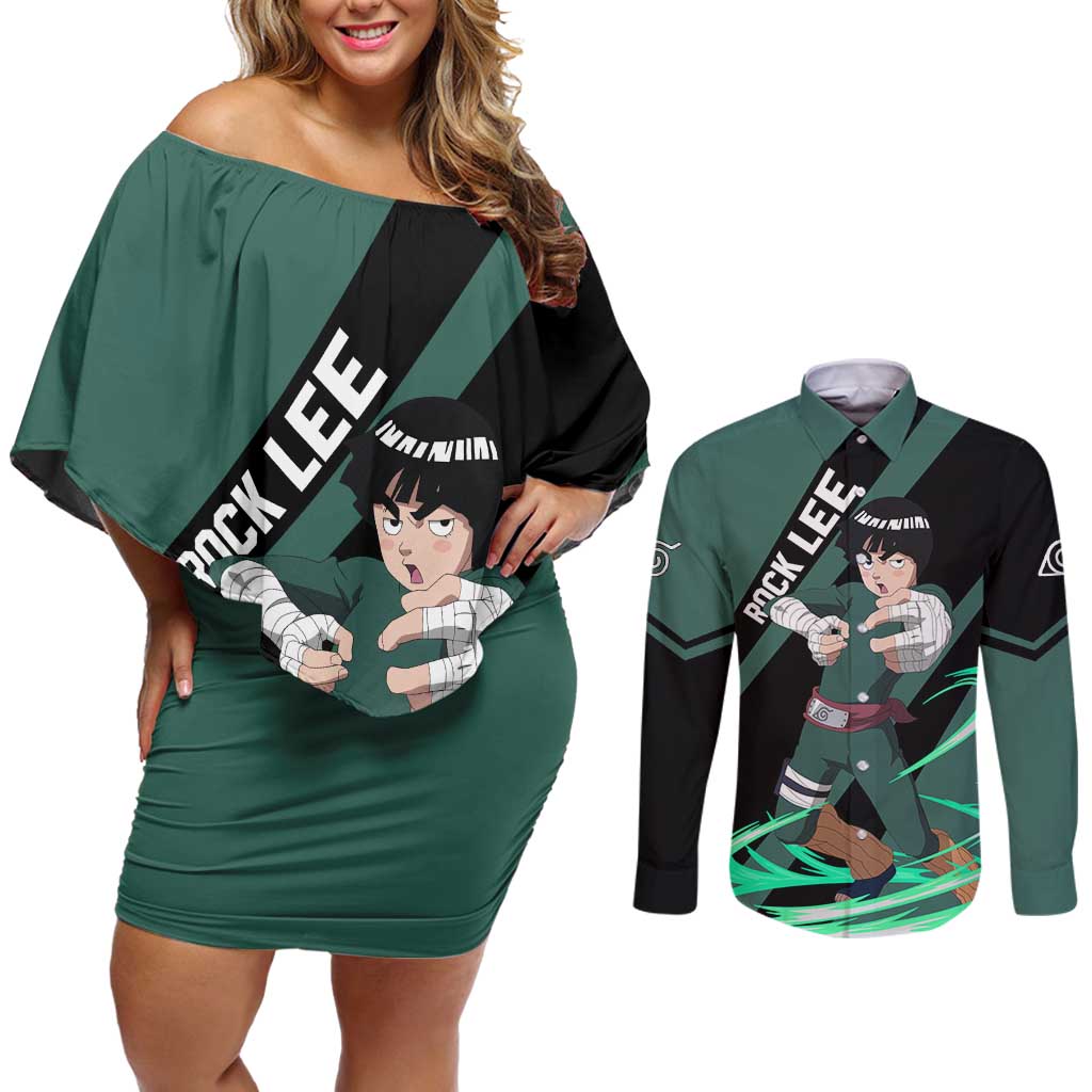 Rock Lee - Naruto Couples Matching Off Shoulder Short Dress and Long Sleeve Button Shirt Anime Style